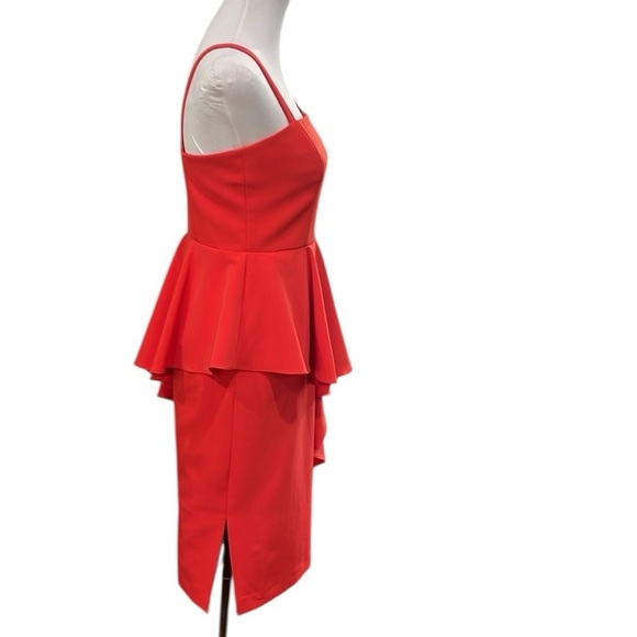 Milly Asymmetrical Tiered Peplum Ruffle Dress Square Neckline SZ 4 Red Orange - Picture 3 of 6